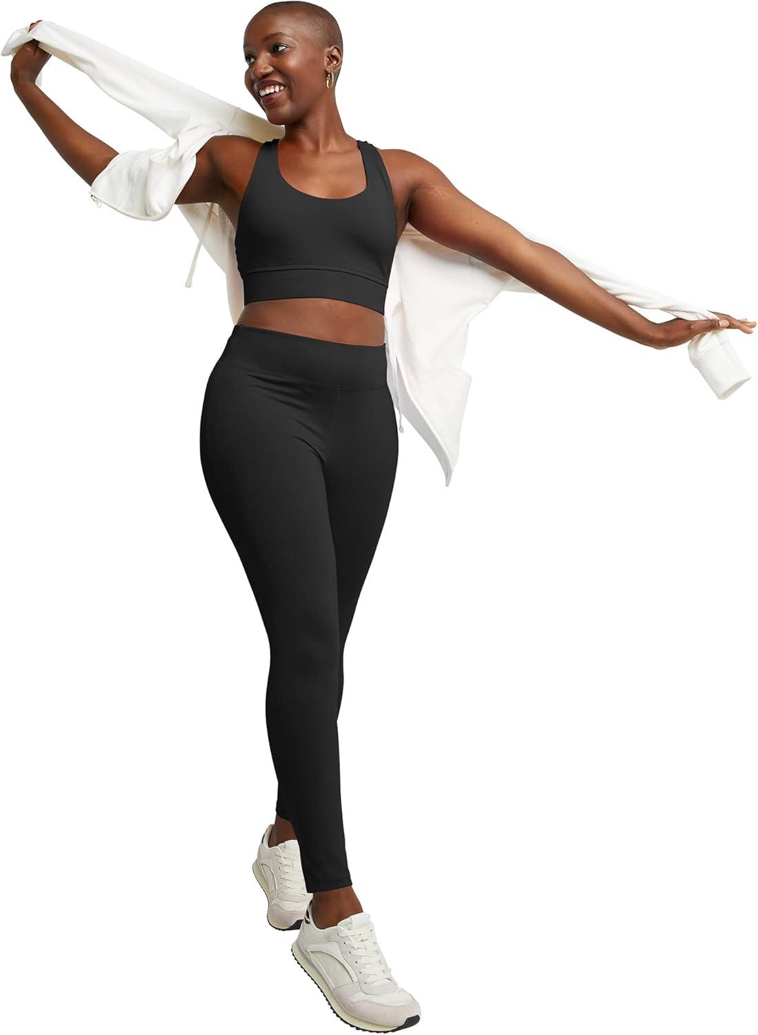 imageHanes Womens Leggings AnkleLength Leggings for Women Stretch CottonSpandex Leggings High Waist 27quotBlack