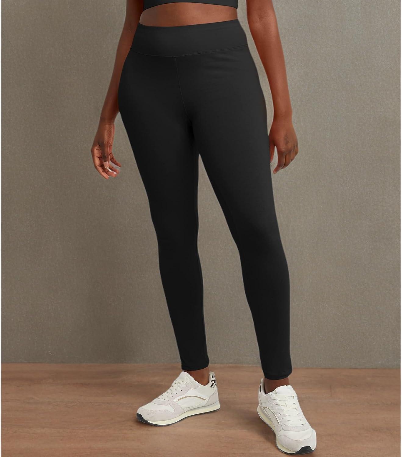 imageHanes Womens Leggings AnkleLength Leggings for Women Stretch CottonSpandex Leggings High Waist 27quotBlack