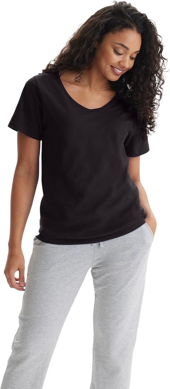 imageHanes Womens Nano Premium Cotton VNeck TShirt PackBlack 1 Pack