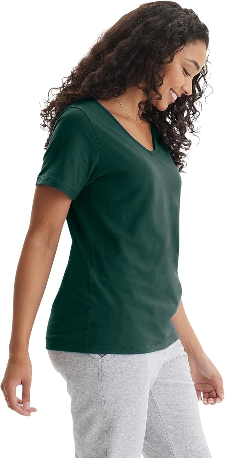 imageHanes Womens Nano Premium Cotton VNeck TShirt PackDeep Forest 1 Pack