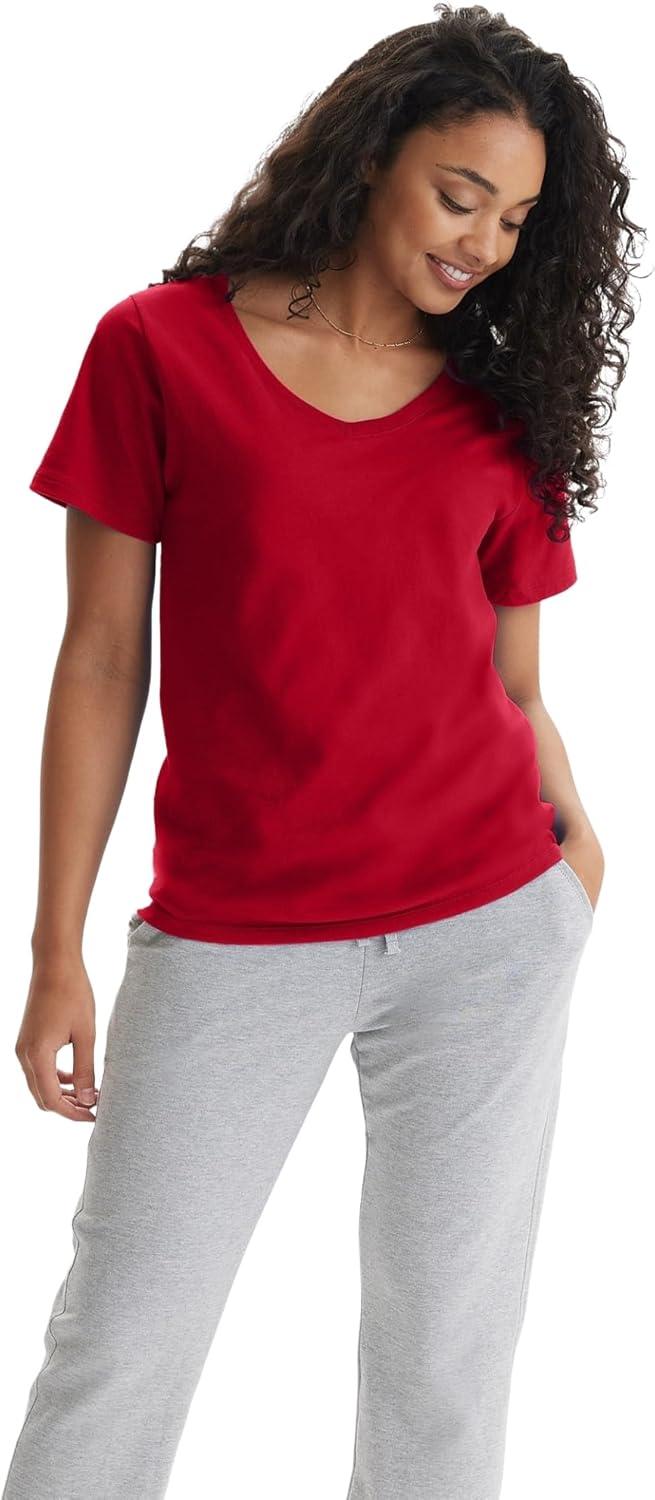 imageHanes Womens Nano Premium Cotton VNeck TShirt PackDeep Red 1 Pack