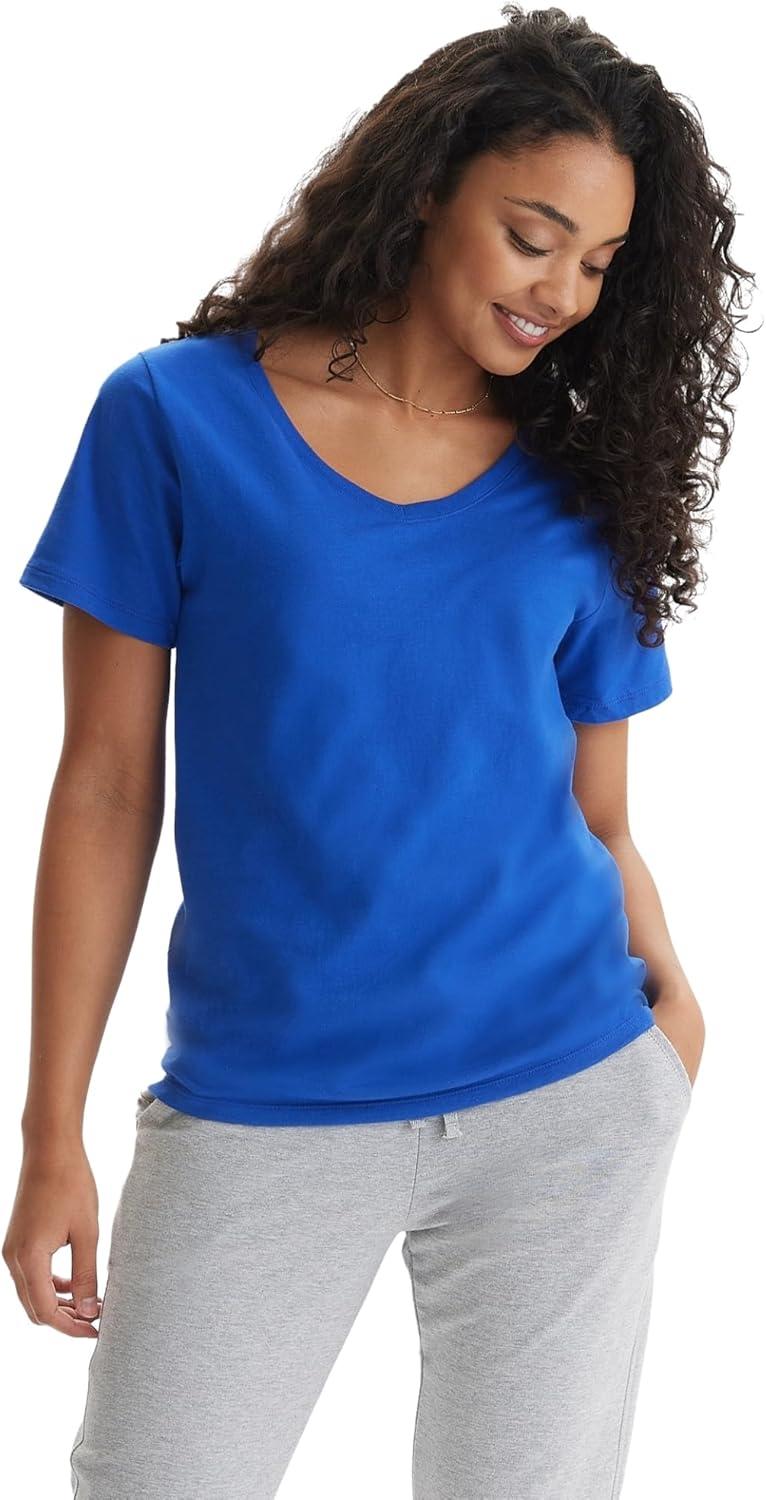 imageHanes Womens Nano Premium Cotton VNeck TShirt PackDeep Royal 1 Pack
