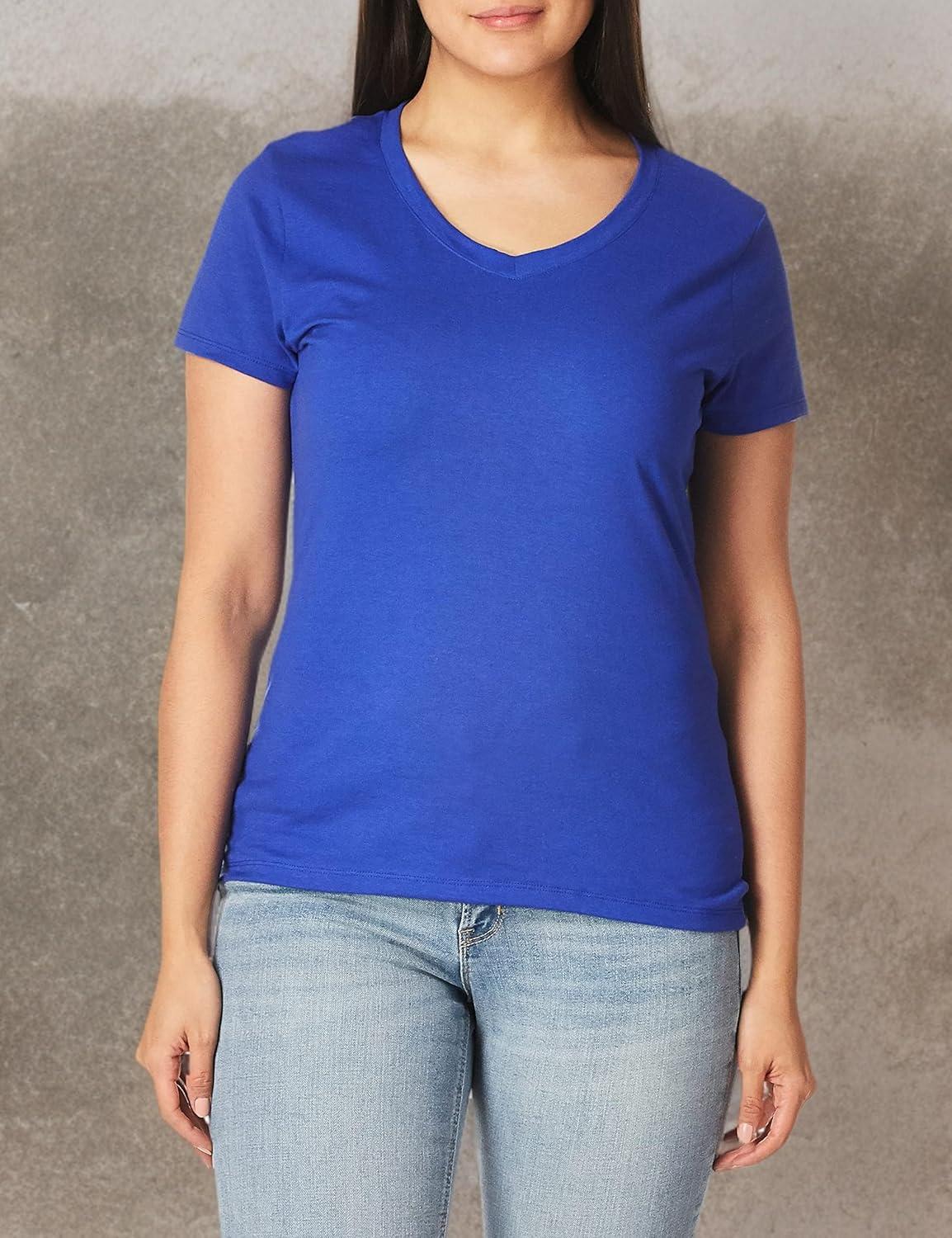 imageHanes Womens Nano Premium Cotton VNeck TShirt PackDeep Royal 2 Pack