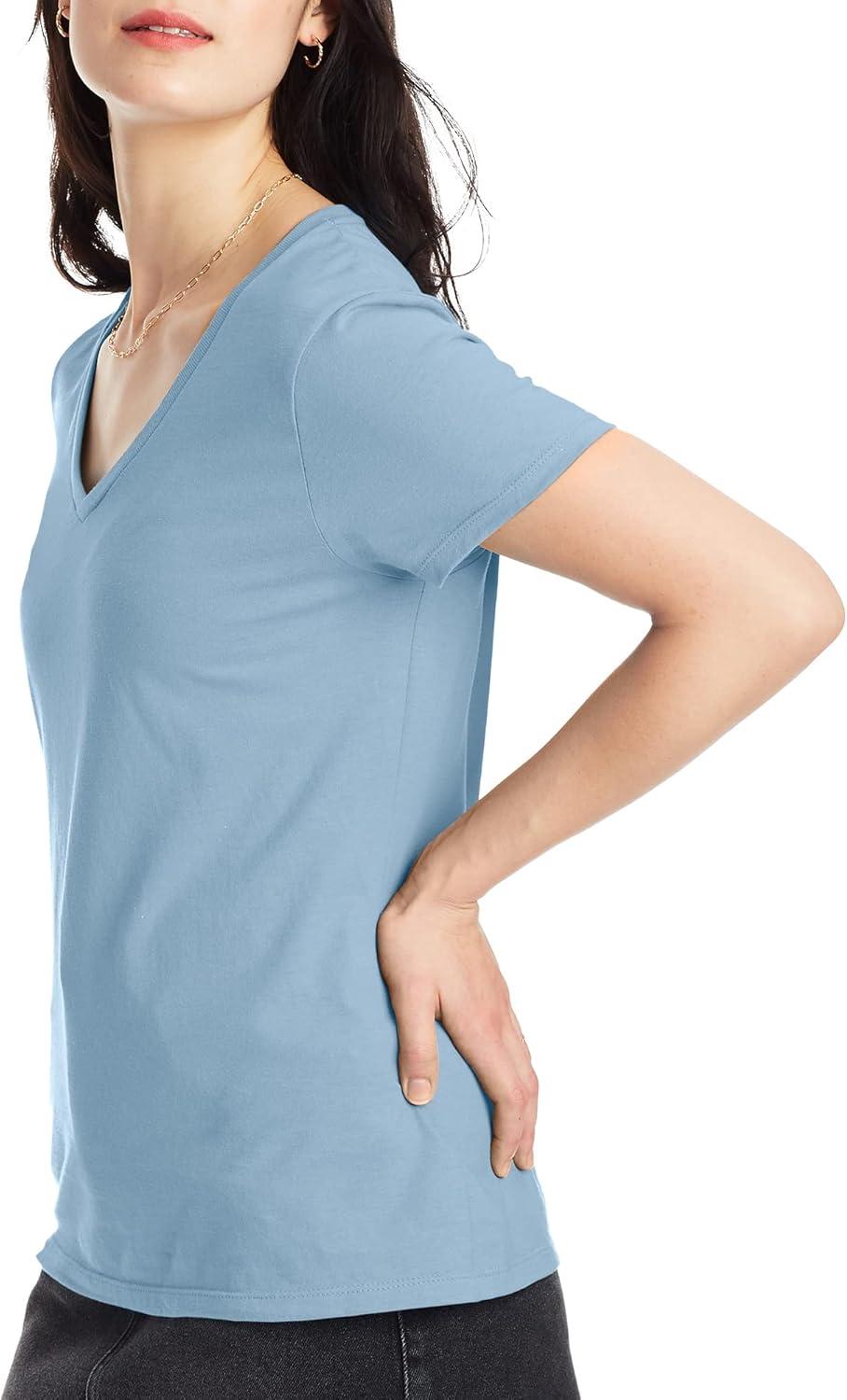 imageHanes Womens Nano Premium Cotton VNeck TShirt PackLight Blue 1 Pack