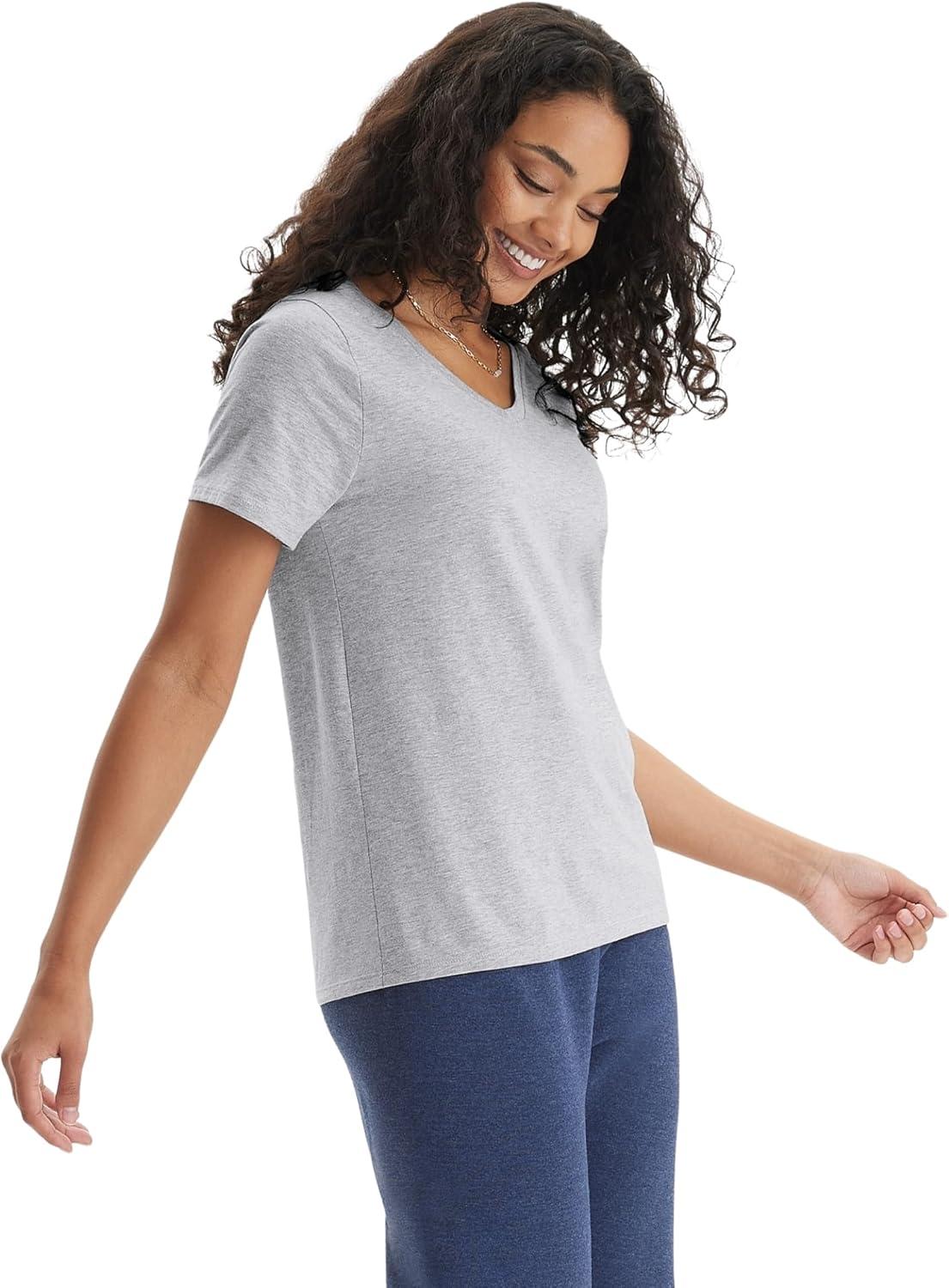 imageHanes Womens Nano Premium Cotton VNeck TShirt PackLight Steel 1 Pack