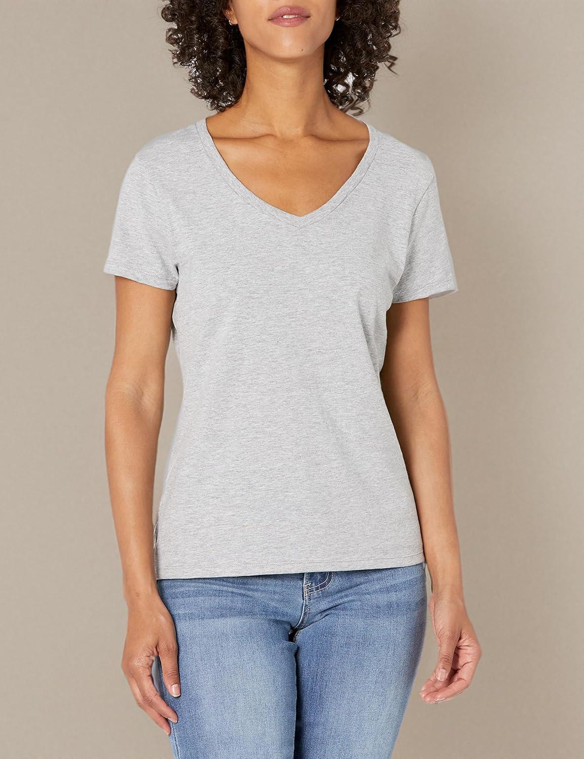 imageHanes Womens Nano Premium Cotton VNeck TShirt PackLight Steel 2 Pack