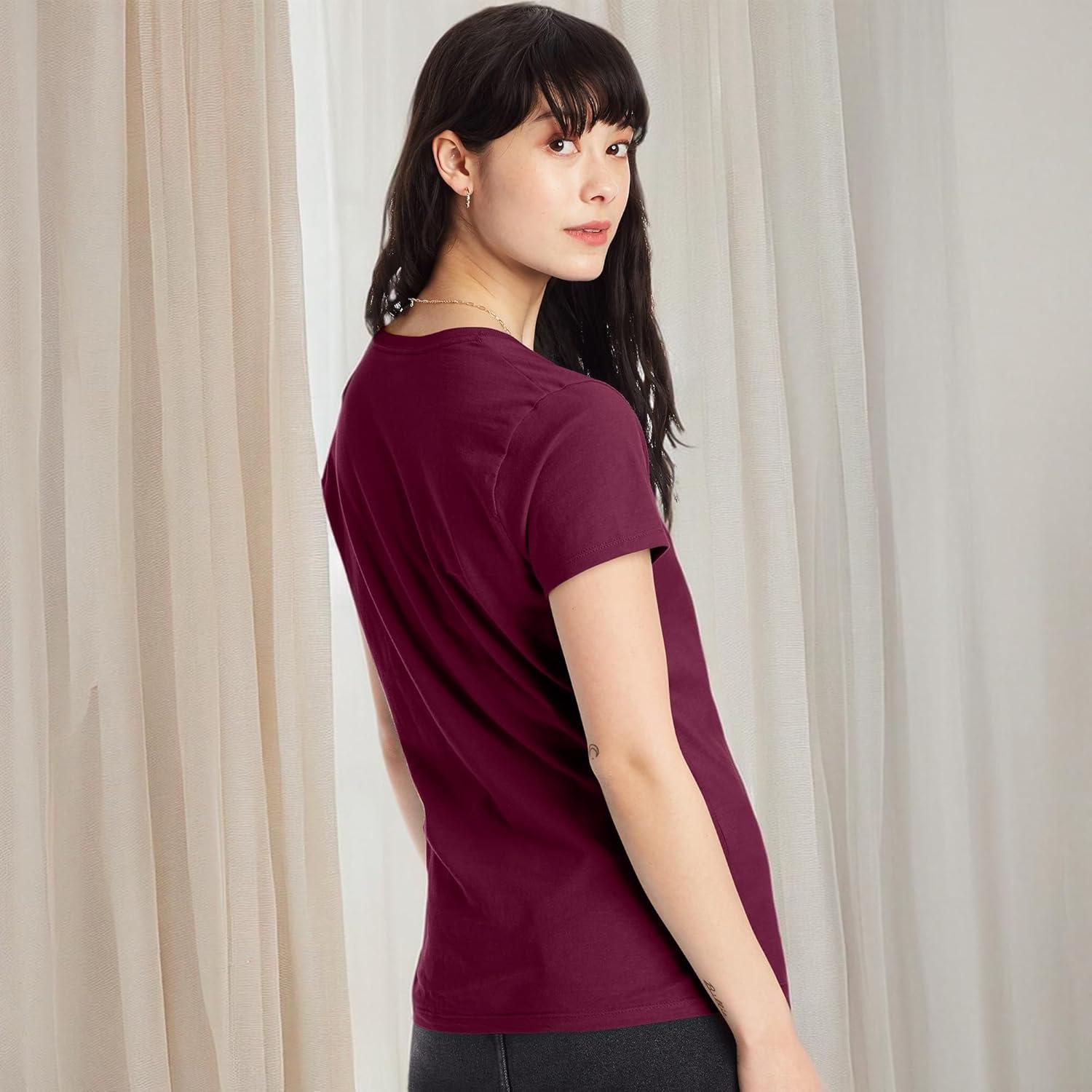 imageHanes Womens Nano Premium Cotton VNeck TShirt PackMaroon 1 Pack