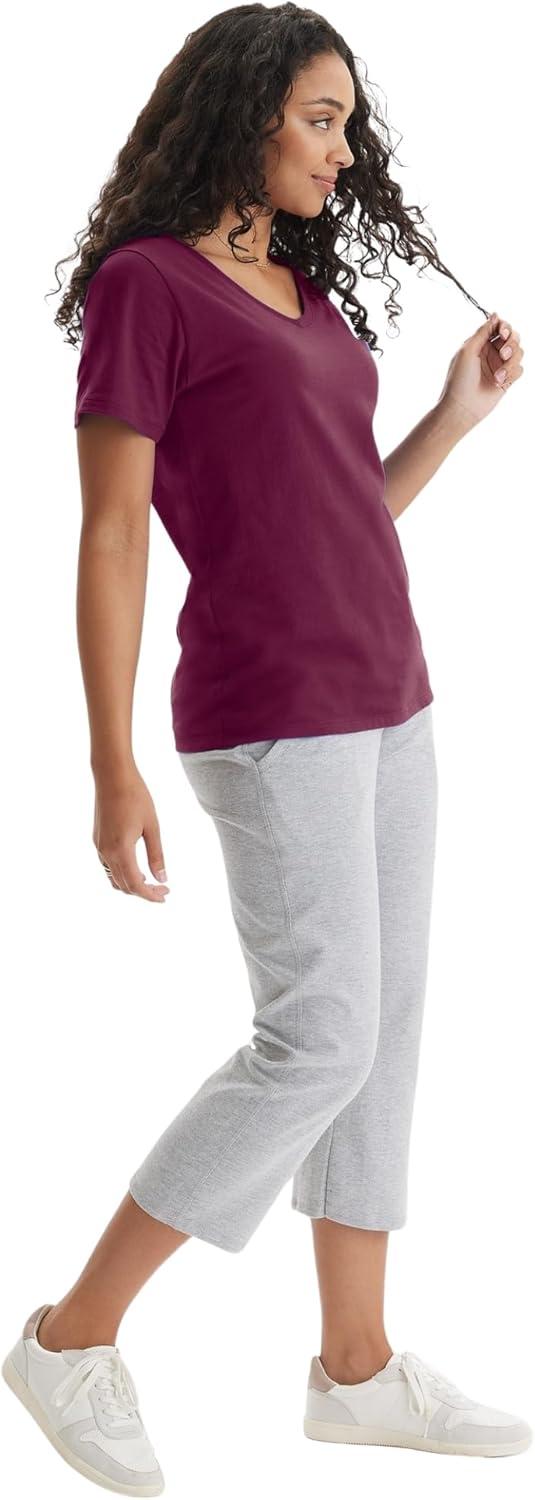 imageHanes Womens Nano Premium Cotton VNeck TShirt PackMaroon 1 Pack