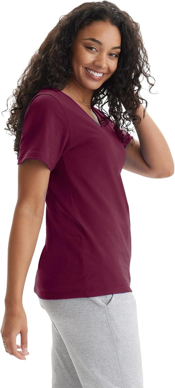 imageHanes Womens Nano Premium Cotton VNeck TShirt PackMaroon 1 Pack