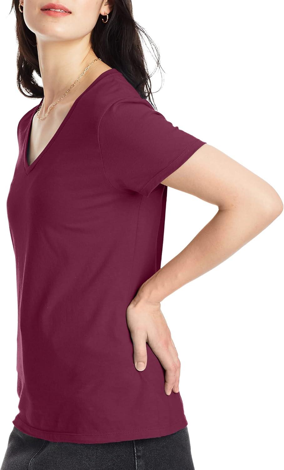 imageHanes Womens Nano Premium Cotton VNeck TShirt PackMaroon 2 Pack
