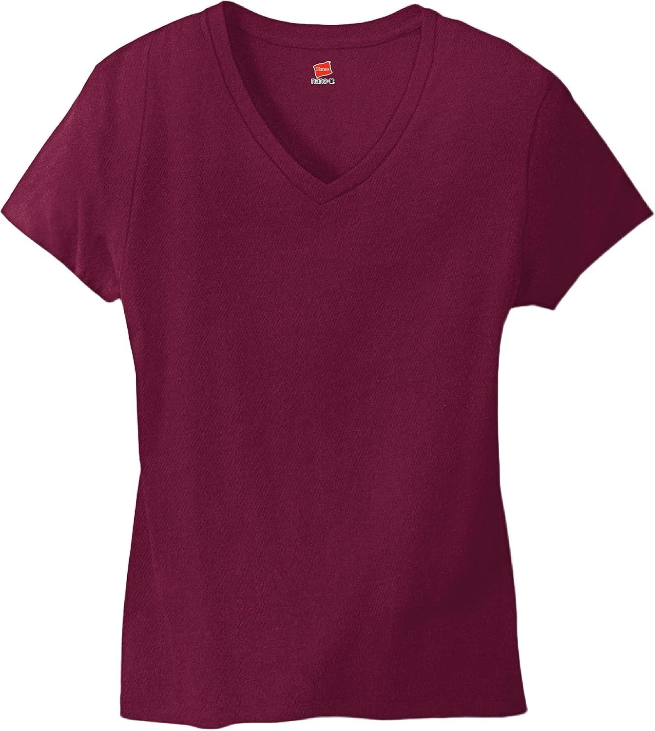 imageHanes Womens Nano Premium Cotton VNeck TShirt PackMaroon 2 Pack