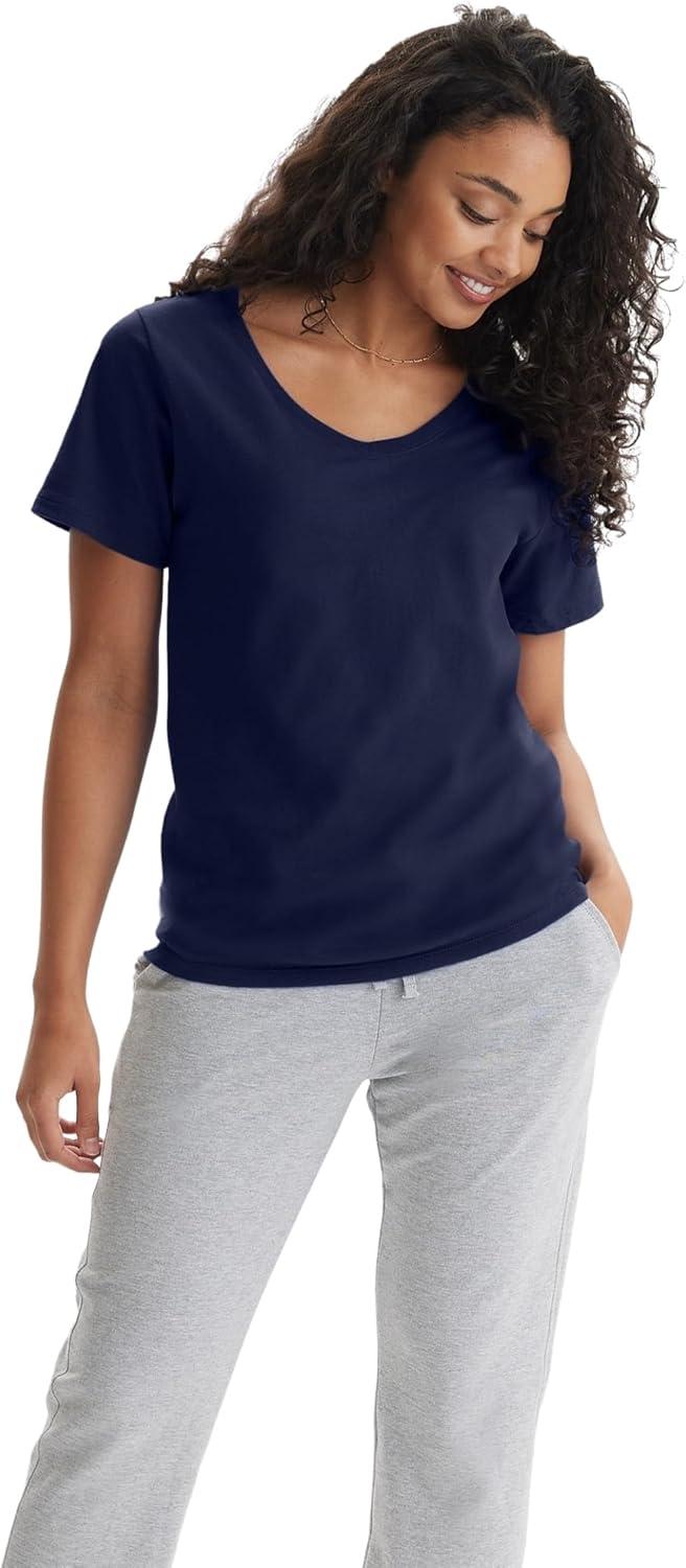 imageHanes Womens Nano Premium Cotton VNeck TShirt PackNavy 1 Pack