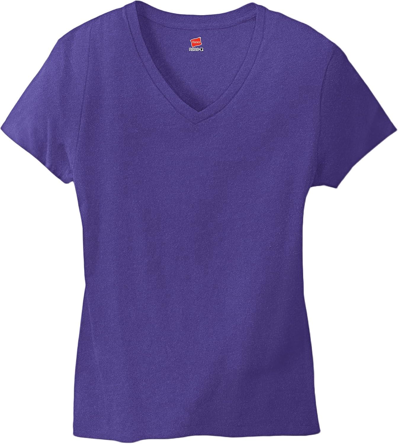 imageHanes Womens Nano Premium Cotton VNeck TShirt PackPurple 2 Pack