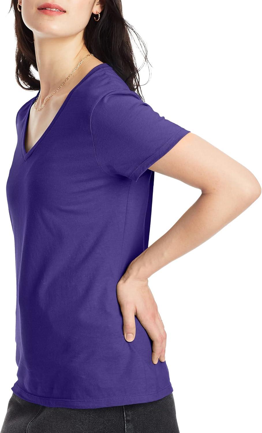 imageHanes Womens Nano Premium Cotton VNeck TShirt PackPurple 2 Pack