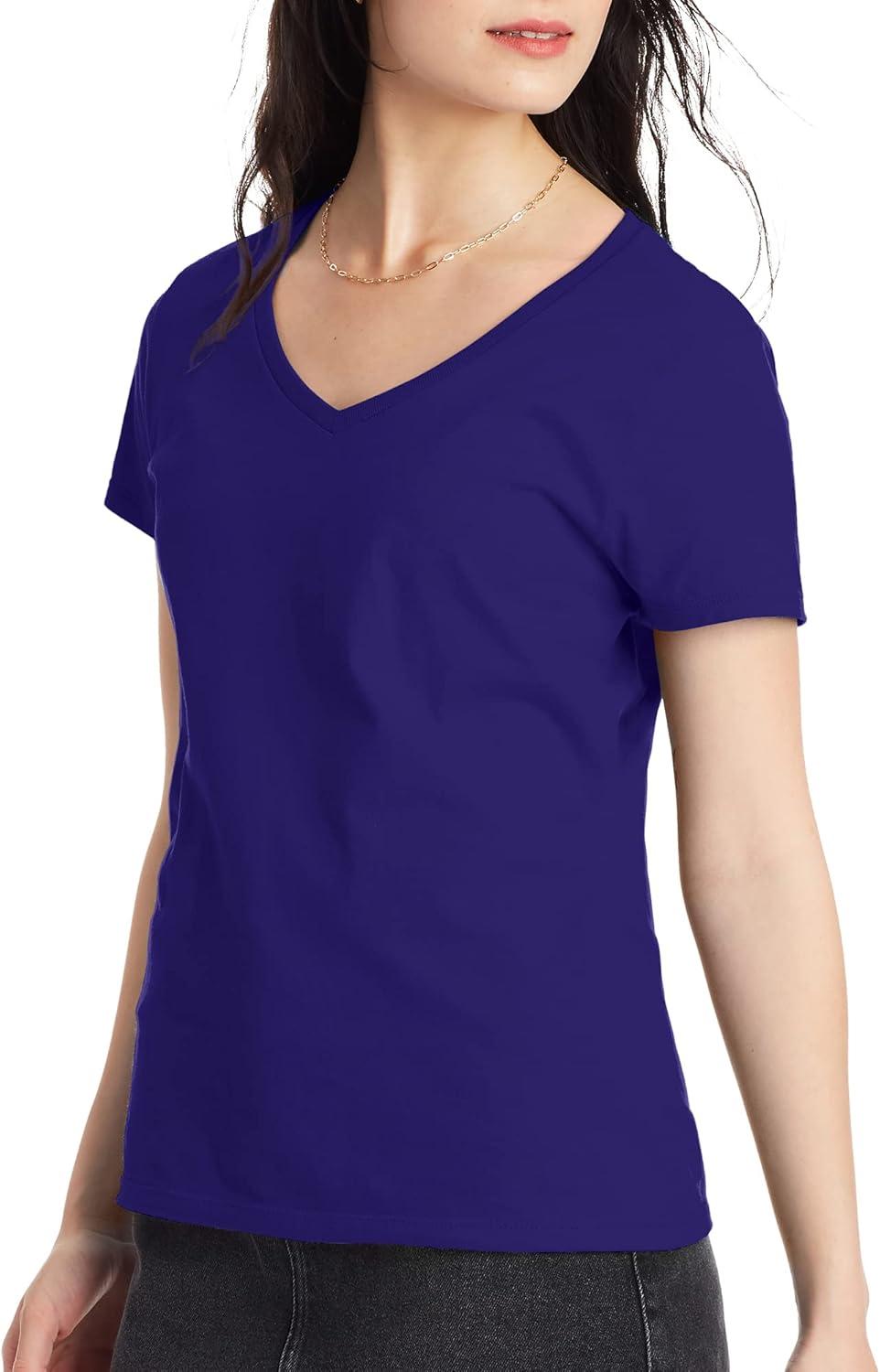 imageHanes Womens Nano Premium Cotton VNeck TShirt PackPurple 2 Pack