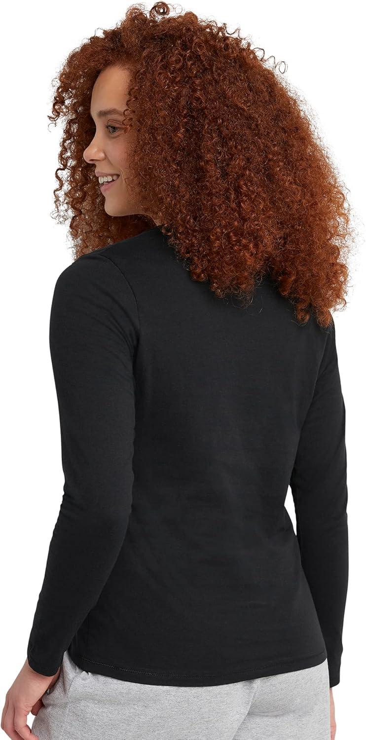 imageHanes Womens Originals Long Sleeve Cotton VNeck TShirt Lightweight VNeck Tee Modern FitEbony