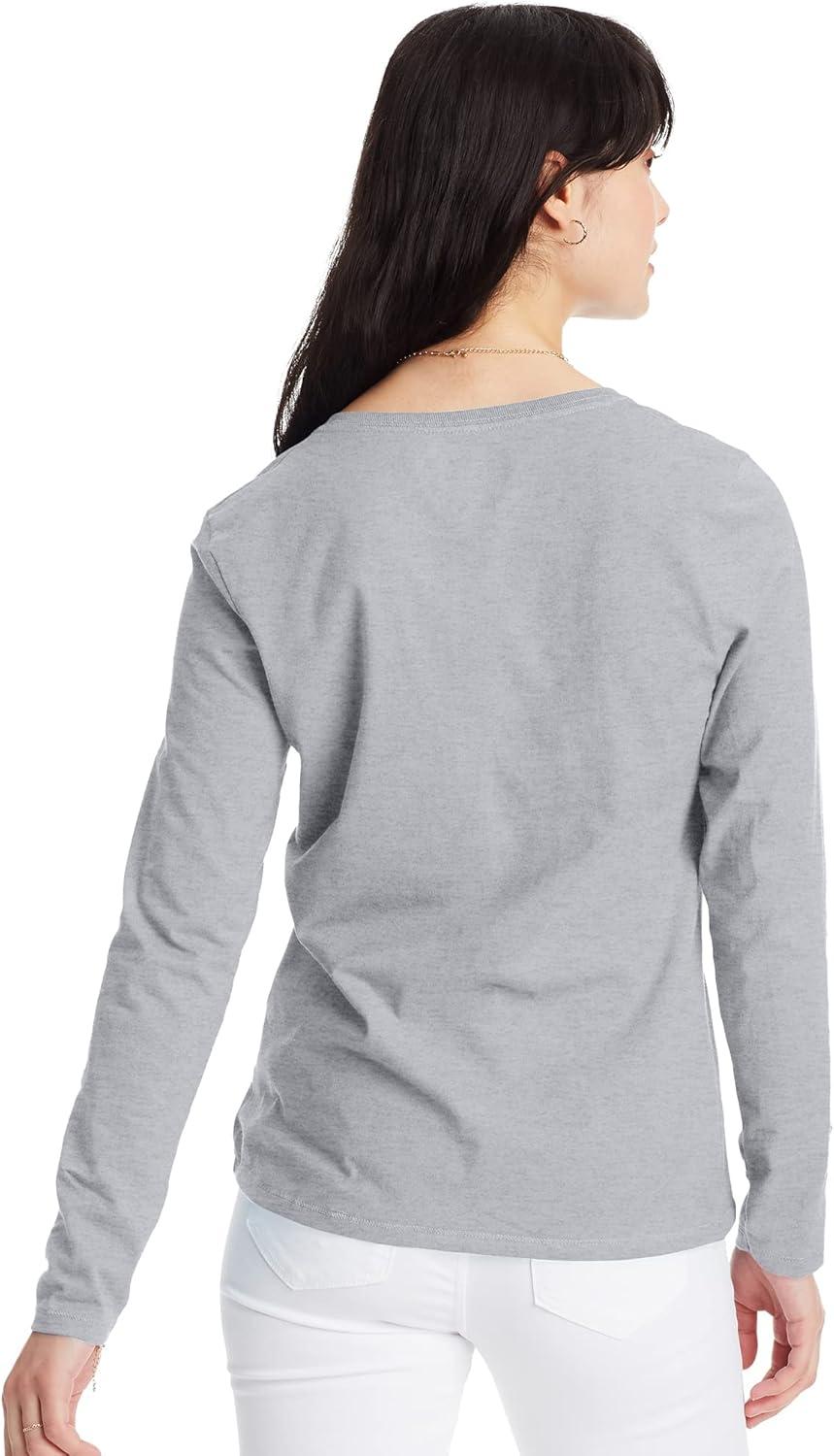 imageHanes Womens Originals Long Sleeve Cotton VNeck TShirt Lightweight VNeck Tee Modern FitLight Steel