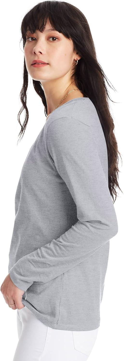 imageHanes Womens Originals Long Sleeve Cotton VNeck TShirt Lightweight VNeck Tee Modern FitLight Steel