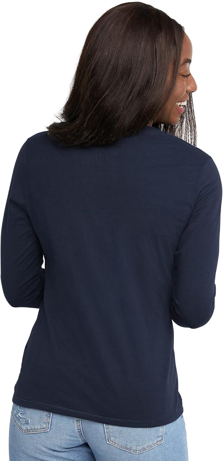 imageHanes Womens Originals Long Sleeve Cotton VNeck TShirt Lightweight VNeck Tee Modern FitNavy