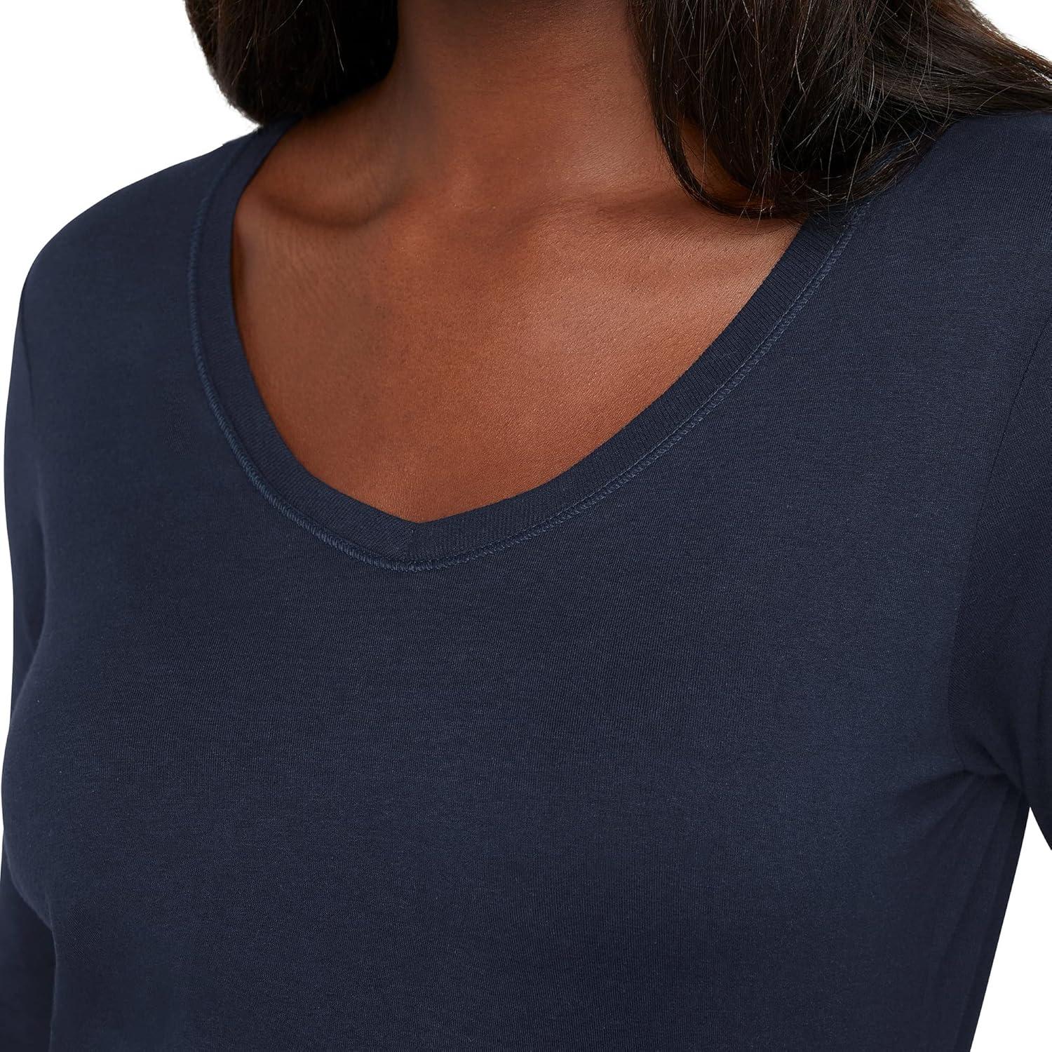 imageHanes Womens Originals Long Sleeve Cotton VNeck TShirt Lightweight VNeck Tee Modern FitNavy