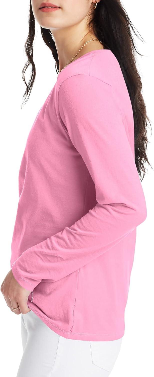 imageHanes Womens Originals Long Sleeve Cotton VNeck TShirt Lightweight VNeck Tee Modern FitPink Swish