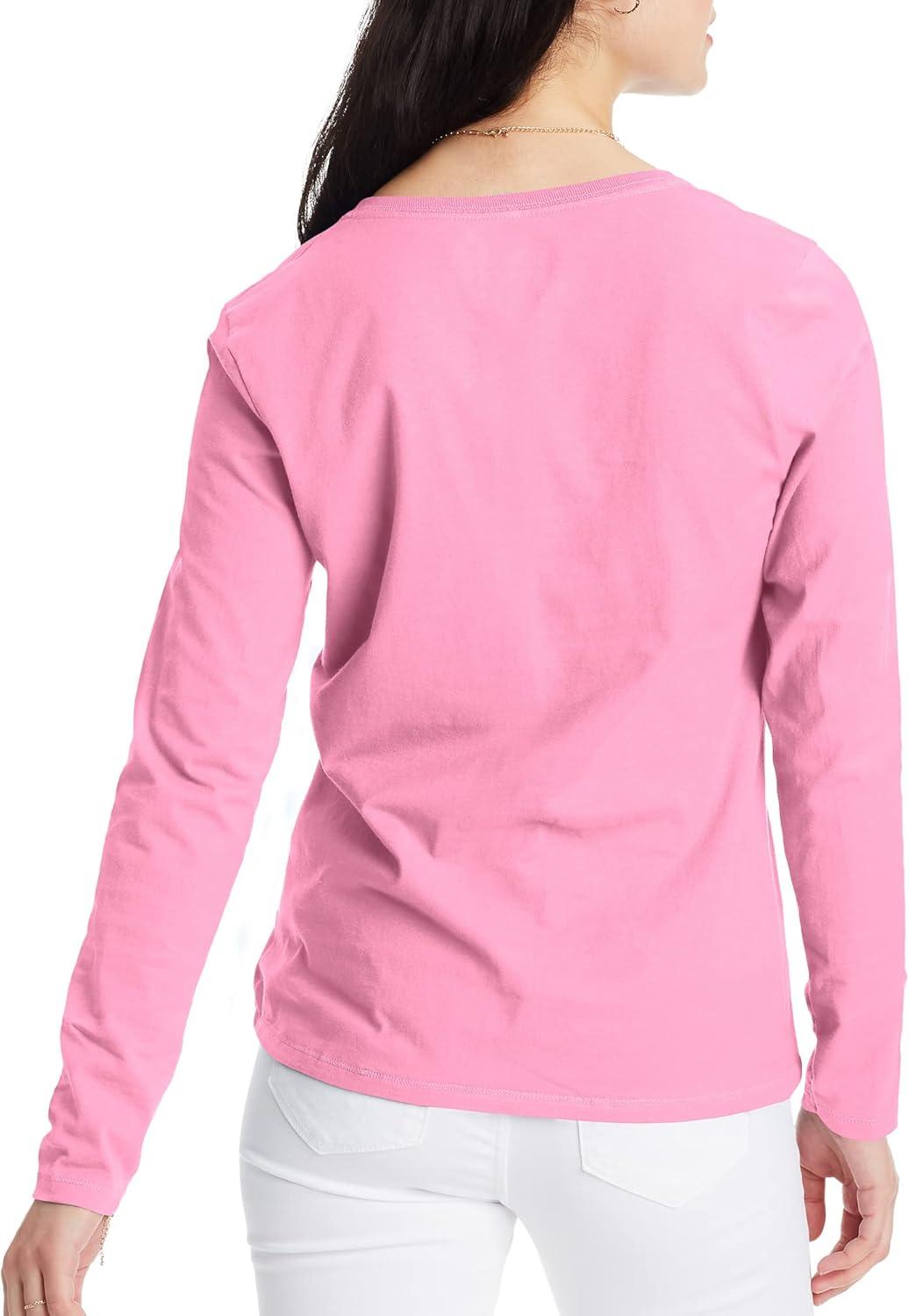imageHanes Womens Originals Long Sleeve Cotton VNeck TShirt Lightweight VNeck Tee Modern FitPink Swish