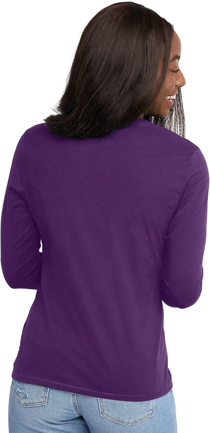 imageHanes Womens Originals Long Sleeve Cotton VNeck TShirt Lightweight VNeck Tee Modern FitViolet Splendor