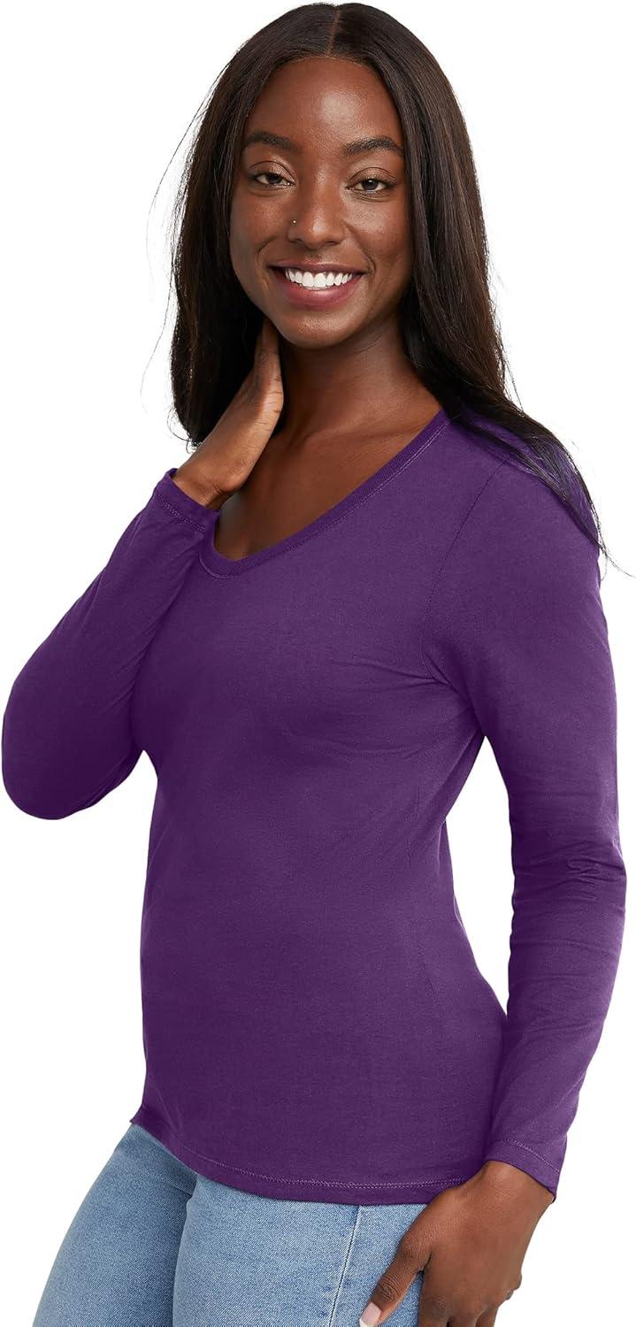 imageHanes Womens Originals Long Sleeve Cotton VNeck TShirt Lightweight VNeck Tee Modern FitViolet Splendor