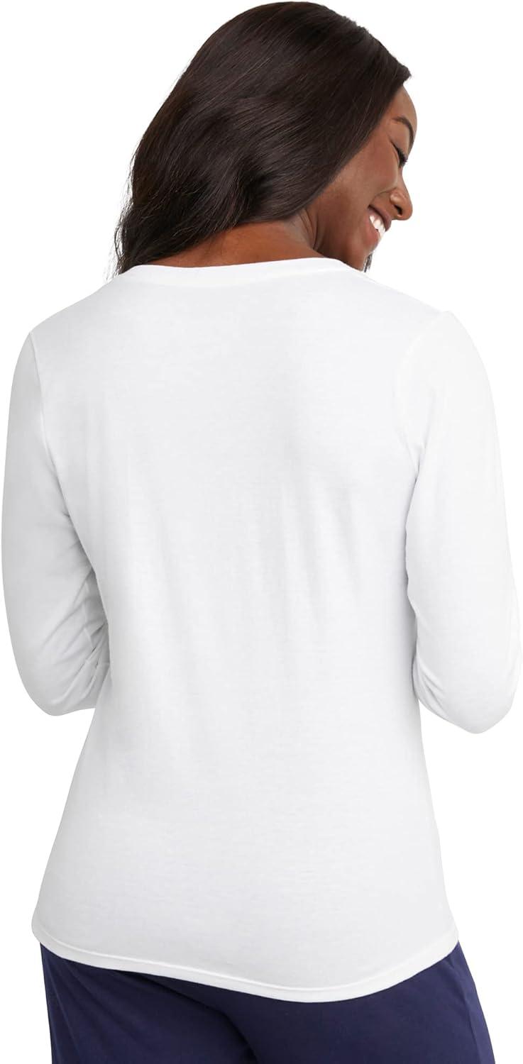 imageHanes Womens Originals Long Sleeve Cotton VNeck TShirt Lightweight VNeck Tee Modern FitWhite