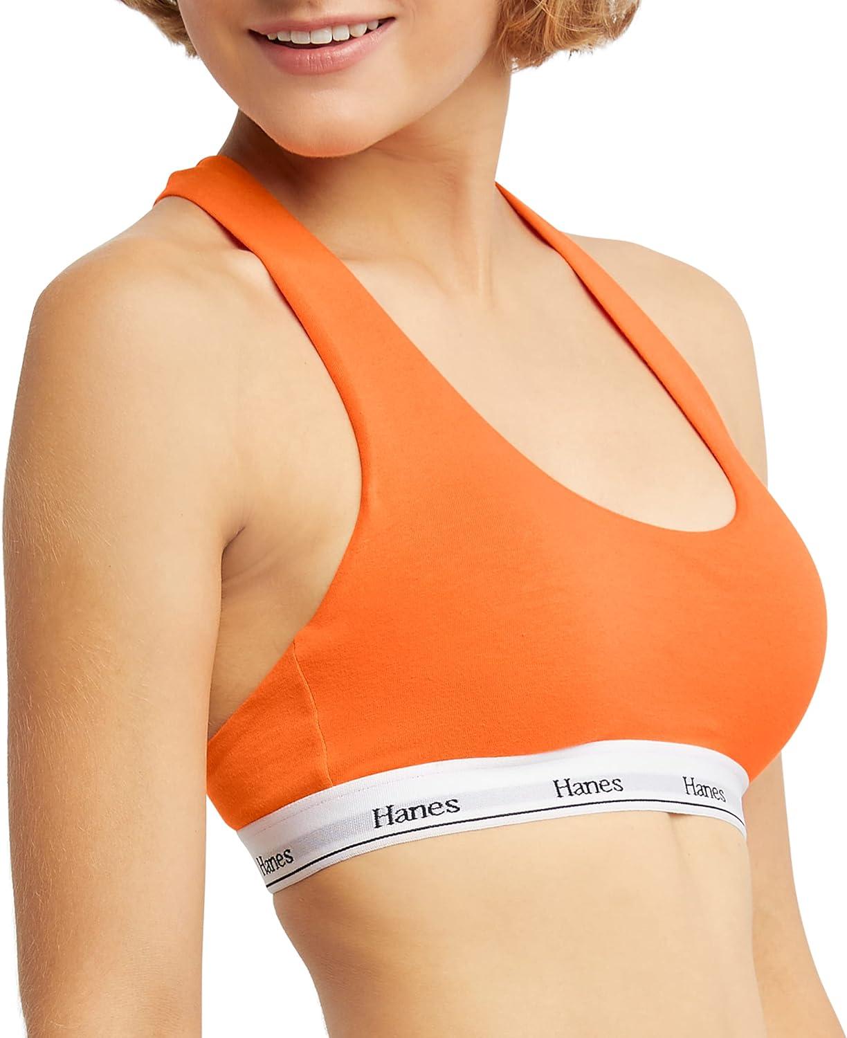 imageHanes Womens Originals Racerback Bralette Pack Breathable Stretch Cotton Bras 2PackTango OrangeConcrete Heather
