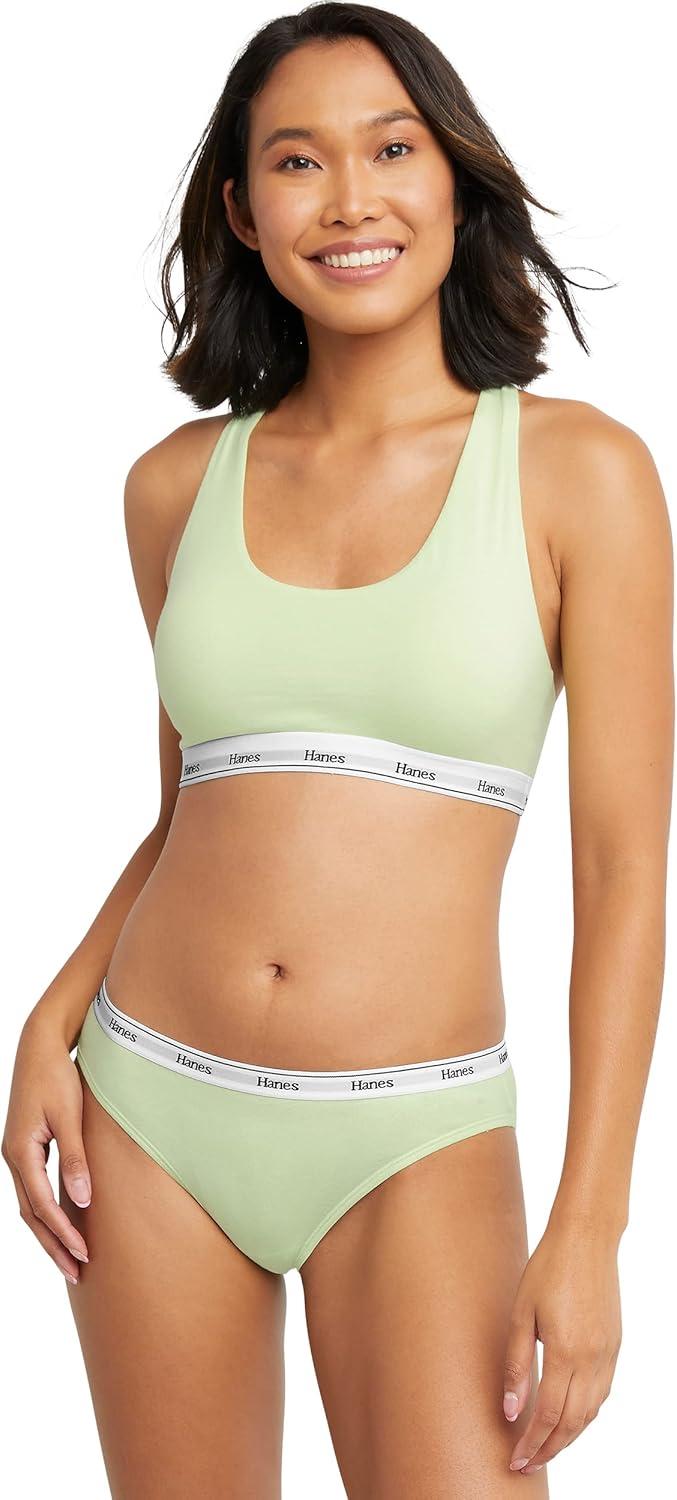 imageHanes Womens Originals Racerback Bralette Pack Breathable Stretch Cotton Bras 2PackWhiteRefreshing Green