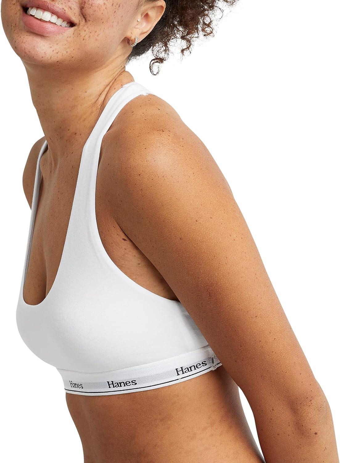 imageHanes Womens Originals Racerback Bralette Pack Breathable Stretch Cotton Bras 2PackWhiteRefreshing Green