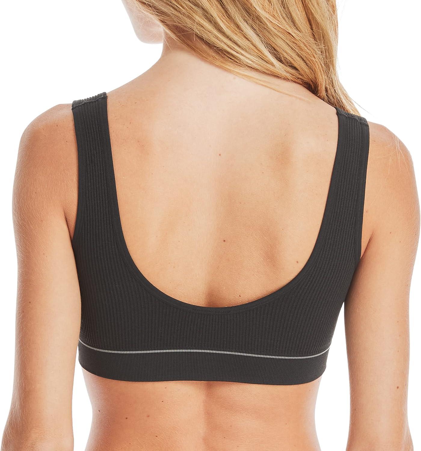 imageHanes Womens Originals Seamless Rib Crop Bralette Wireless Scoop Pullover Bra ComfortFlex FitBlack