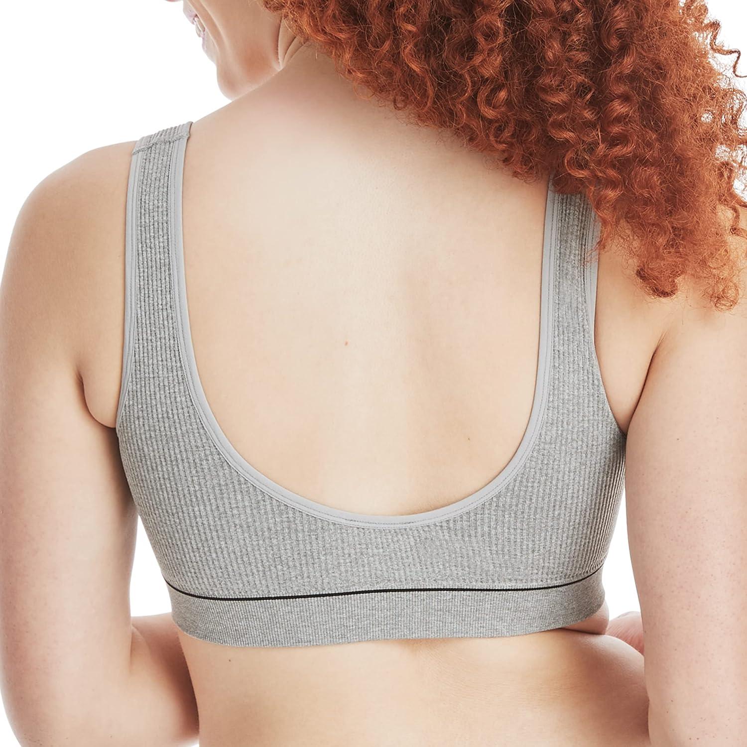 imageHanes Womens Originals Seamless Rib Crop Bralette Wireless Scoop Pullover Bra ComfortFlex FitHeritage Grey Marle
