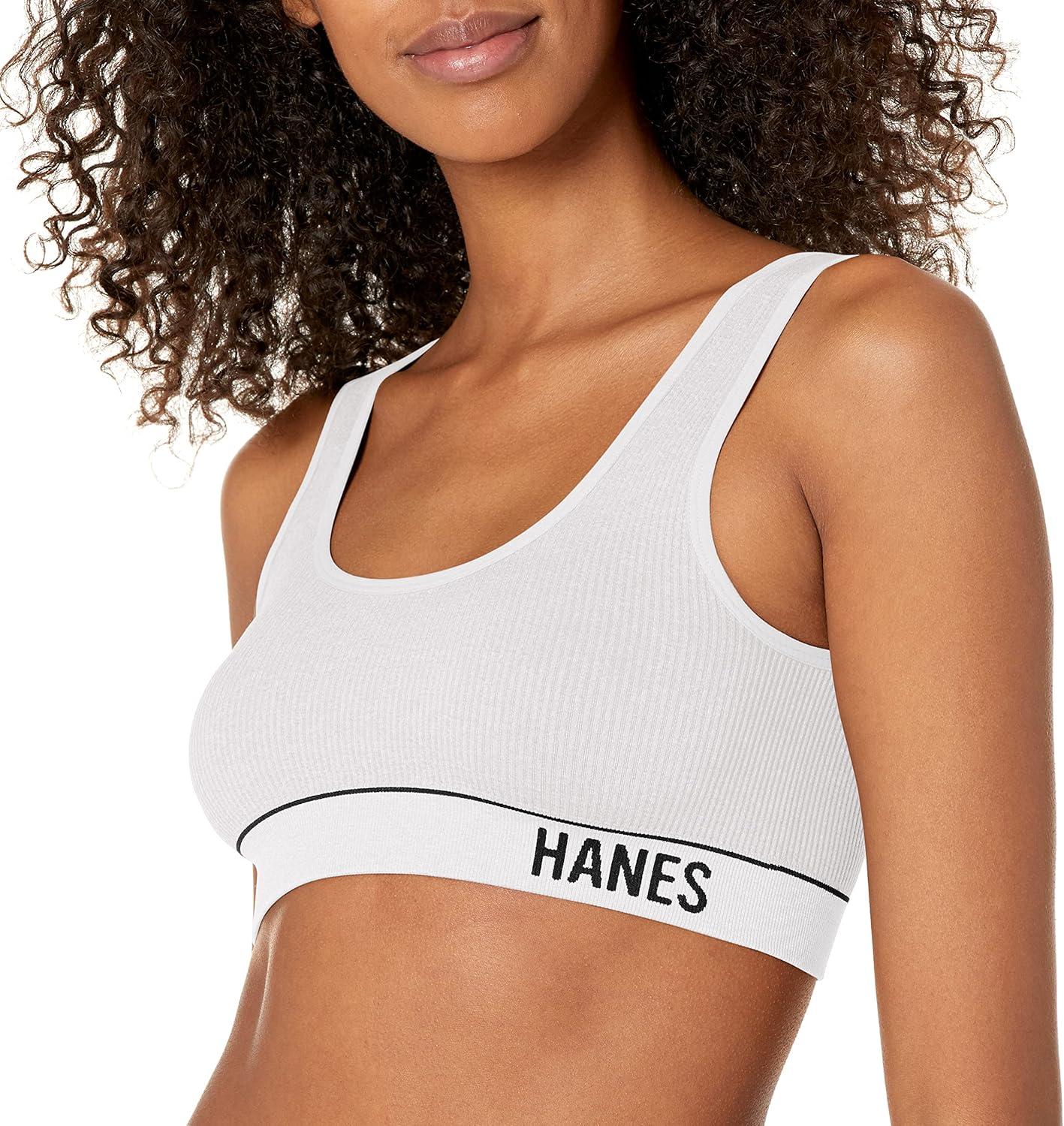 imageHanes Womens Originals Seamless Rib Crop Bralette Wireless Scoop Pullover Bra ComfortFlex FitWhite