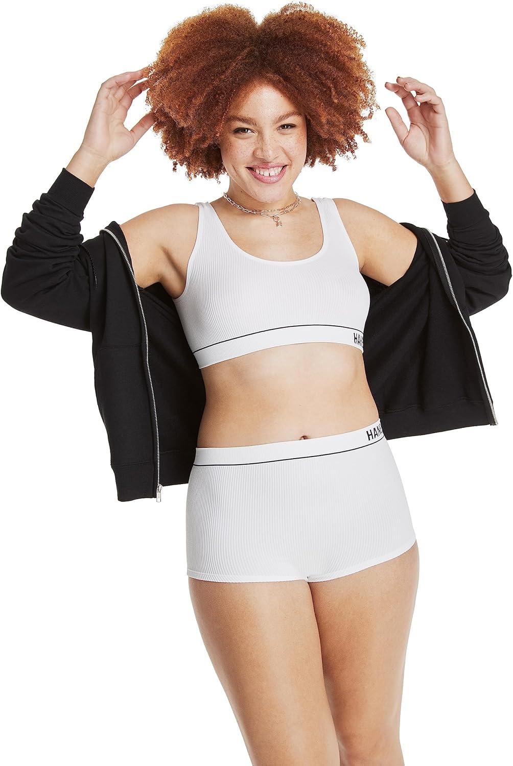 imageHanes Womens Originals Seamless Rib Crop Bralette Wireless Scoop Pullover Bra ComfortFlex FitWhite