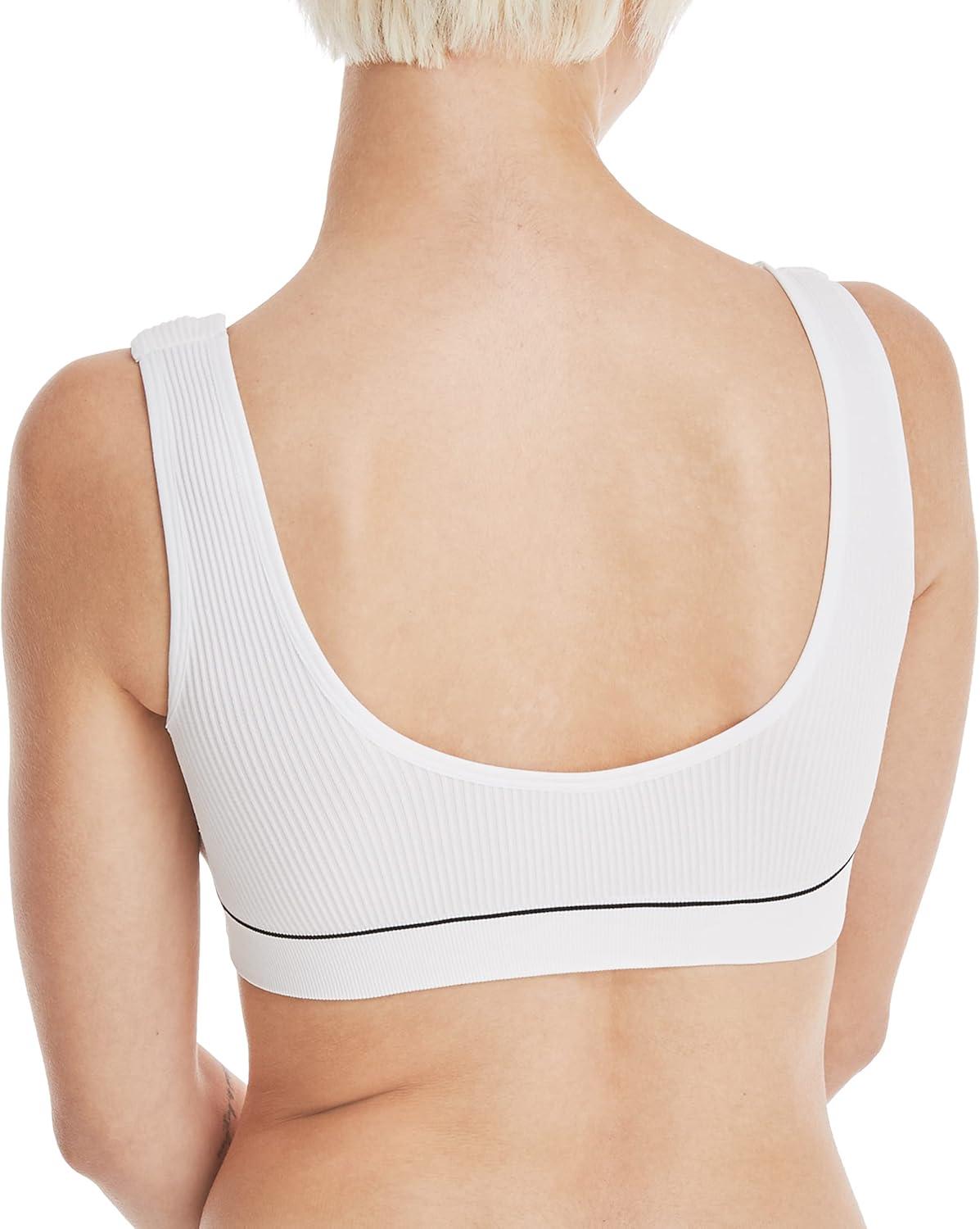 imageHanes Womens Originals Seamless Rib Crop Bralette Wireless Scoop Pullover Bra ComfortFlex FitWhite