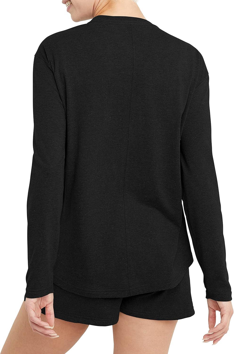 imageHanes Womens Originals TriBlend LongSleeve TShirt Crewneck Tee for Women Relaxed Fit Plus SizesBlack