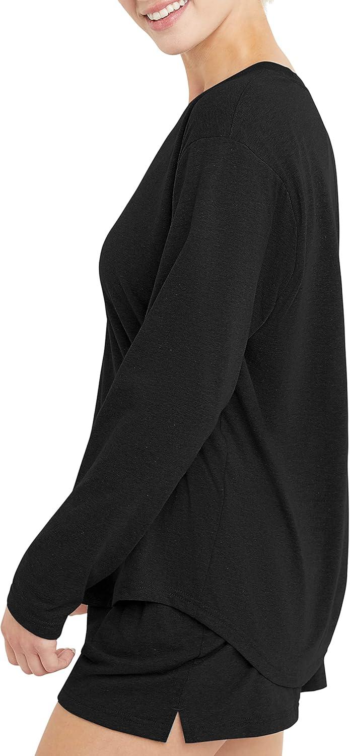 imageHanes Womens Originals TriBlend LongSleeve TShirt Crewneck Tee for Women Relaxed Fit Plus SizesBlack