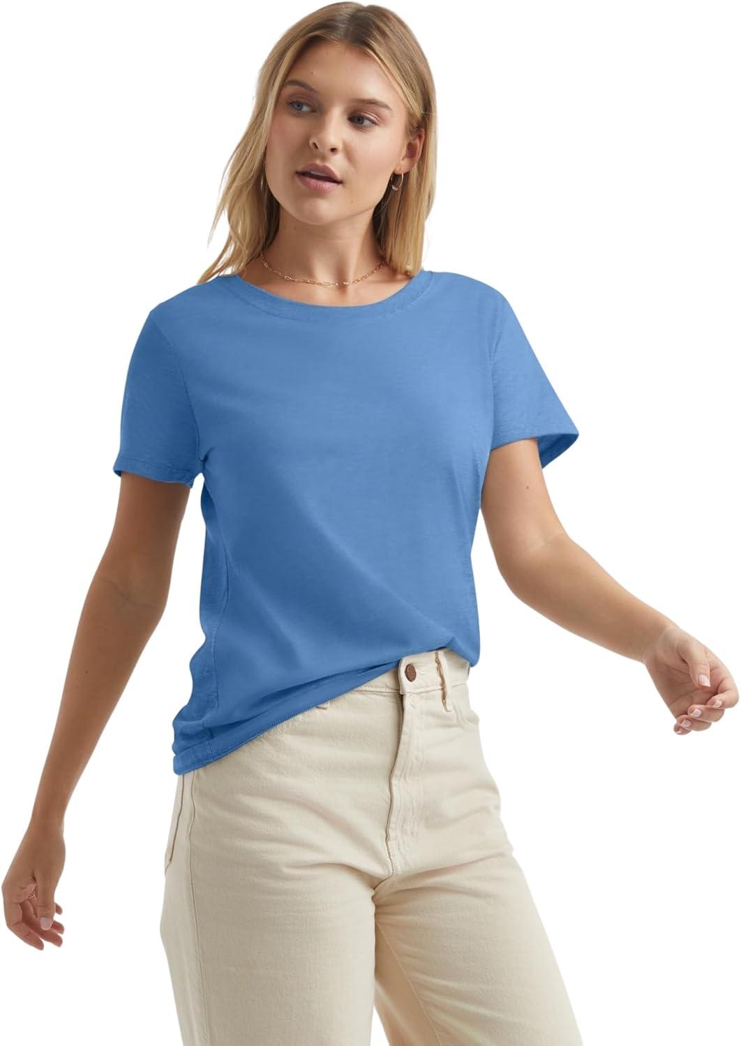imageHanes Womens PerfectT Crewneck TShirt Lightweight Cotton Short Sleeve Tee for WomenCarolina Blue