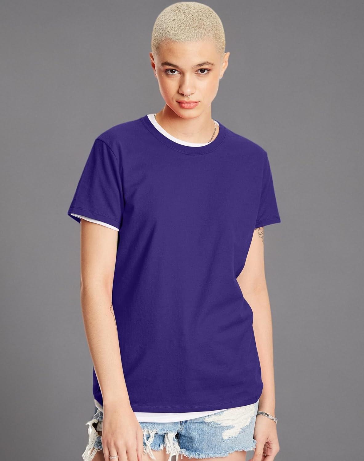 imageHanes Womens PerfectT Crewneck TShirt Lightweight Cotton Short Sleeve Tee for WomenPurple