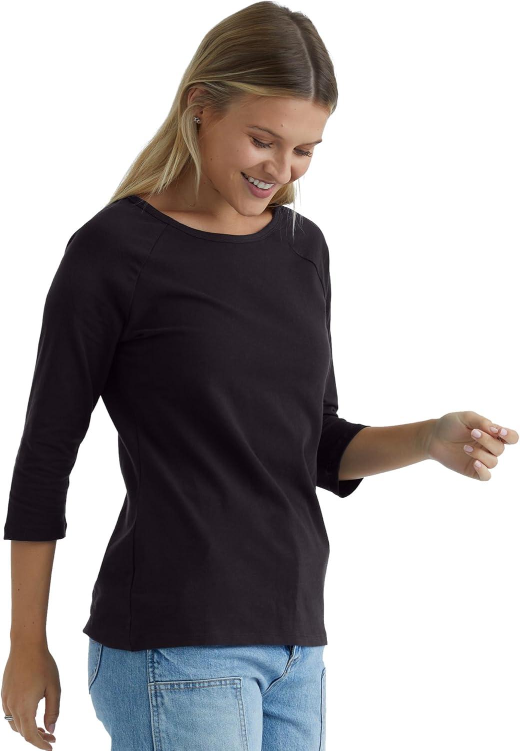 imageHanes Womens Raglan Sleeve Stretch Cotton Crewneck TeeBlack