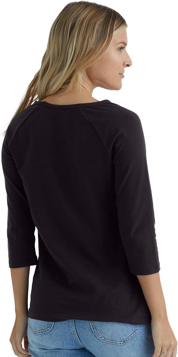 imageHanes Womens Raglan Sleeve Stretch Cotton Crewneck TeeBlack