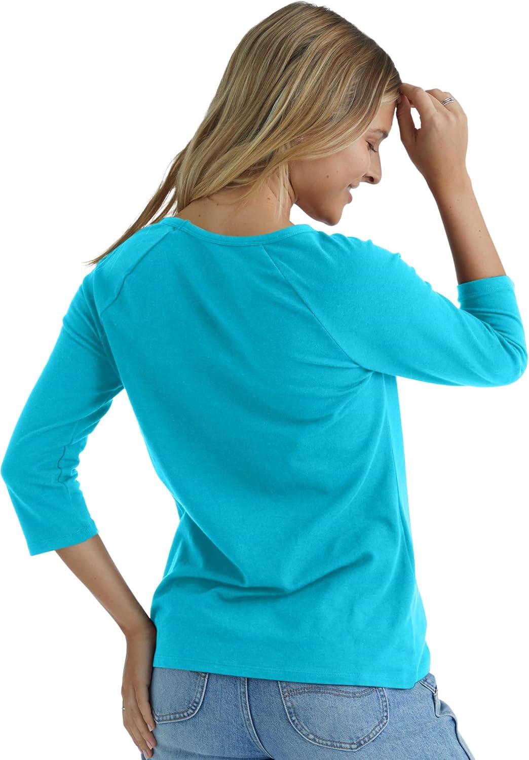 imageHanes Womens Raglan Sleeve Stretch Cotton Crewneck TeeFlying Turquoise