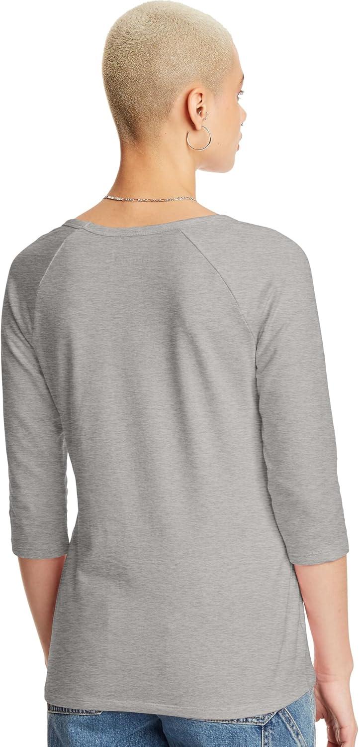 imageHanes Womens Raglan Sleeve Stretch Cotton Crewneck TeeGrey Heather