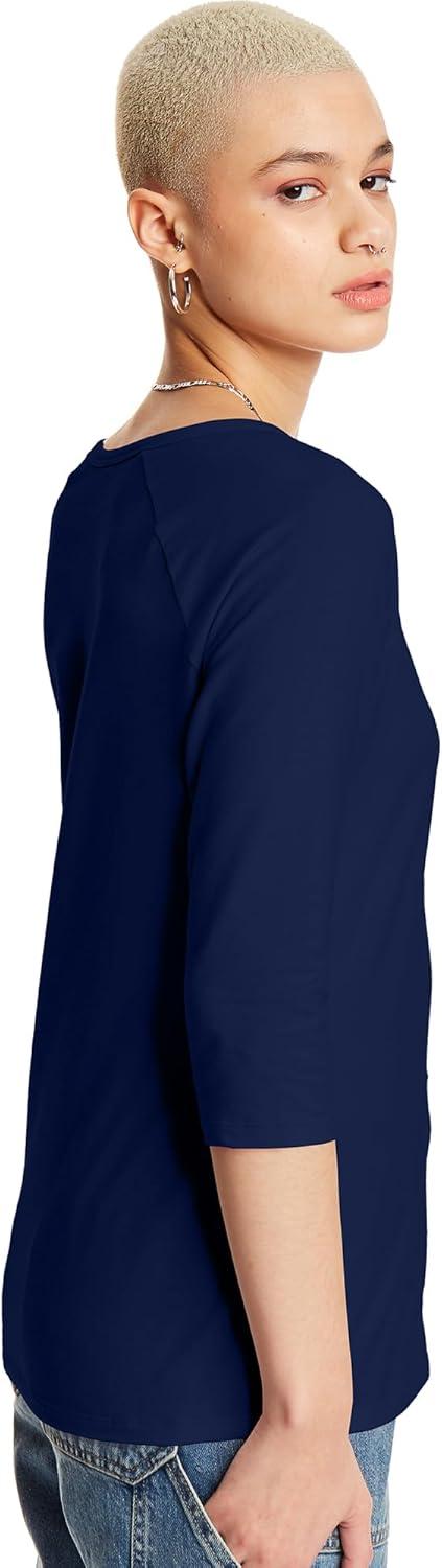 imageHanes Womens Raglan Sleeve Stretch Cotton Crewneck TeeNavy