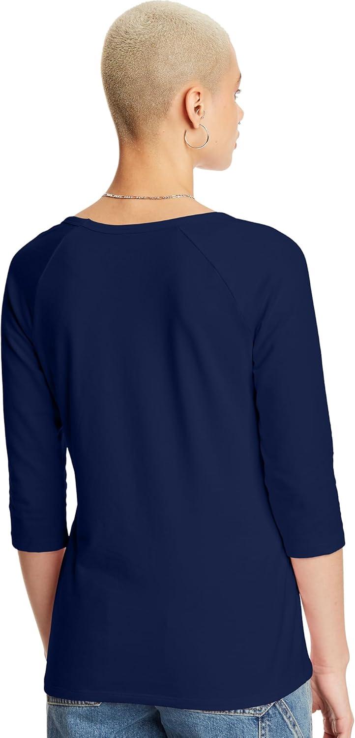 imageHanes Womens Raglan Sleeve Stretch Cotton Crewneck TeeNavy