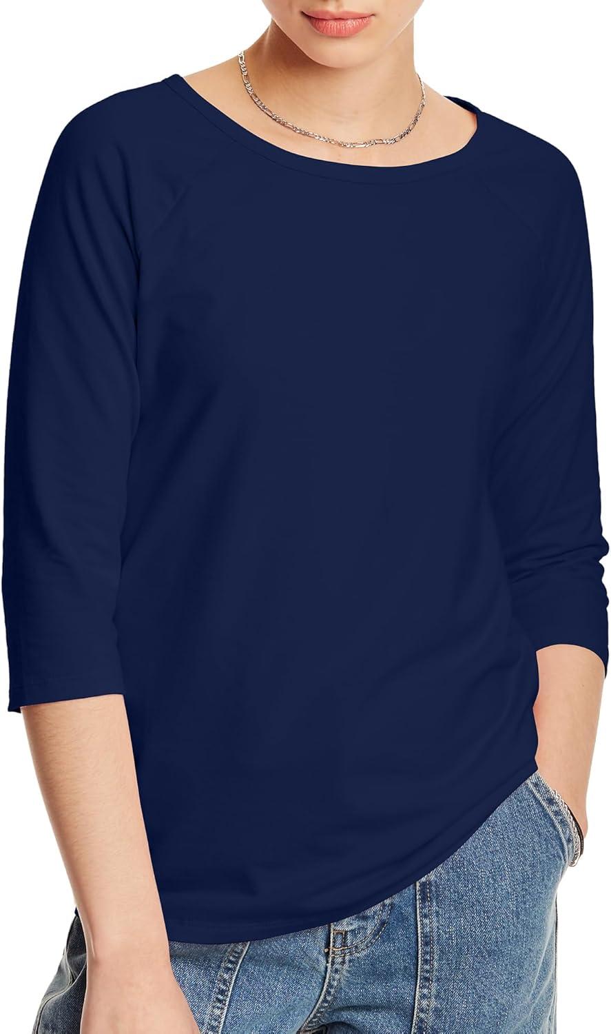 imageHanes Womens Raglan Sleeve Stretch Cotton Crewneck TeeNavy