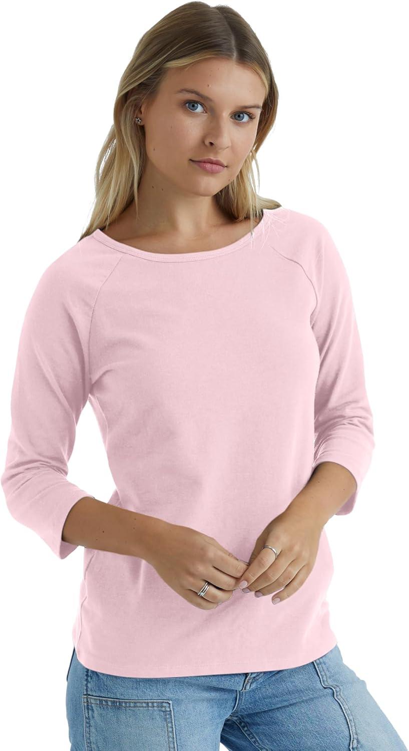 imageHanes Womens Raglan Sleeve Stretch Cotton Crewneck TeePaleo Pink