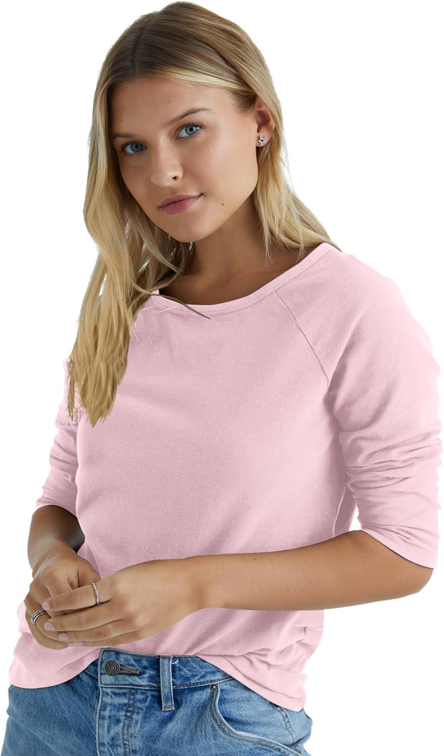 imageHanes Womens Raglan Sleeve Stretch Cotton Crewneck TeePaleo Pink